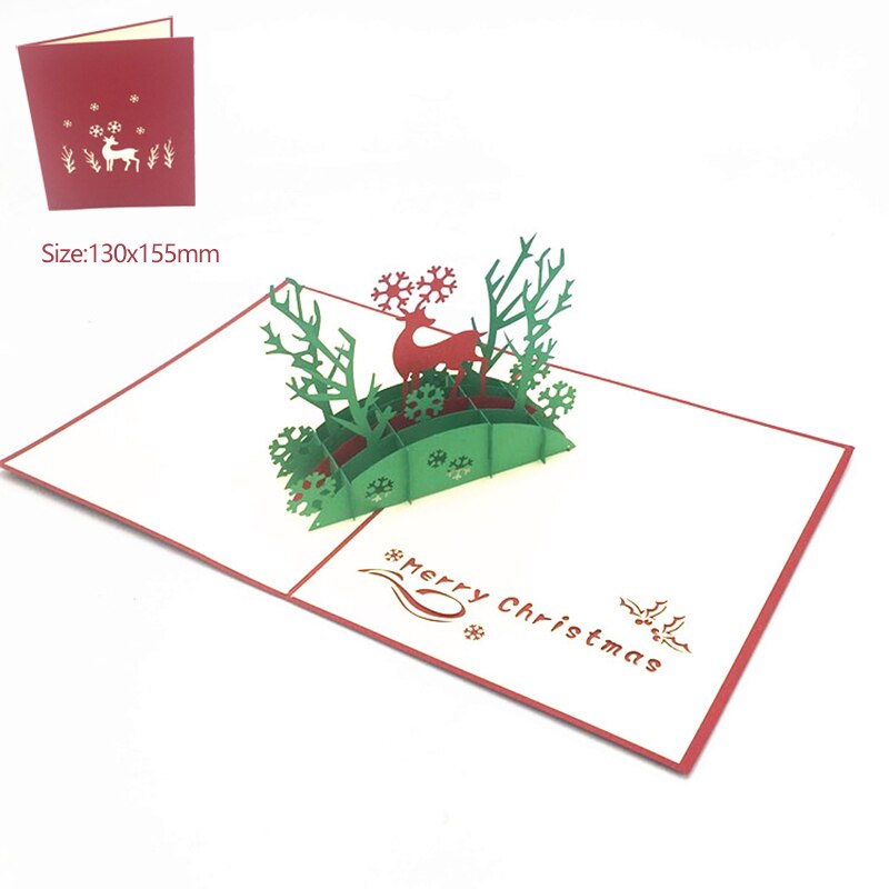 Kerst Kaart 3D Pop Up Kaarten Vrolijk Kerstfeest Winter Wenskaarten Sneeuwvlok