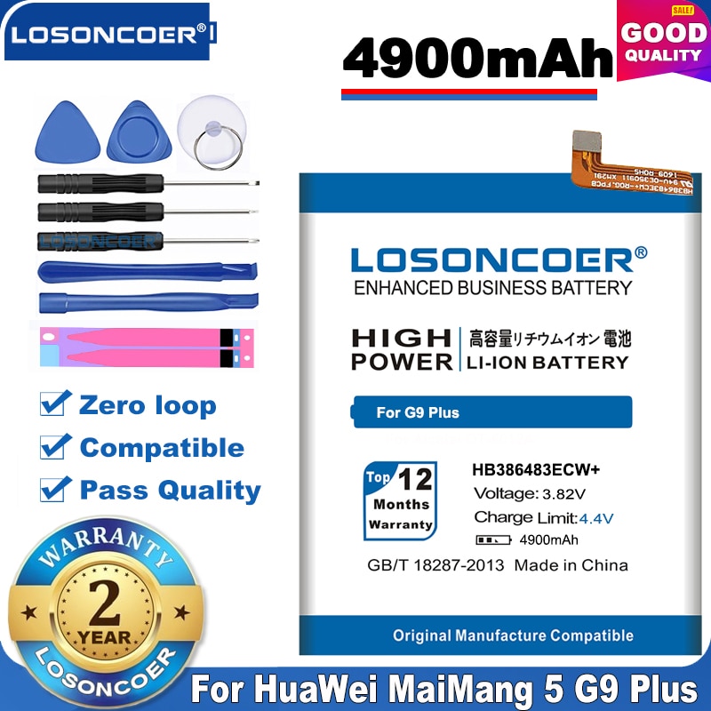 100% Originele Losoncoer 4900 Mah HB386483ECW + Voor Huawei Maimang 5 MLA-AL00/AL10 G9 Plus MLA-TL00/TL10 Honor 6X G9Plus Batterij