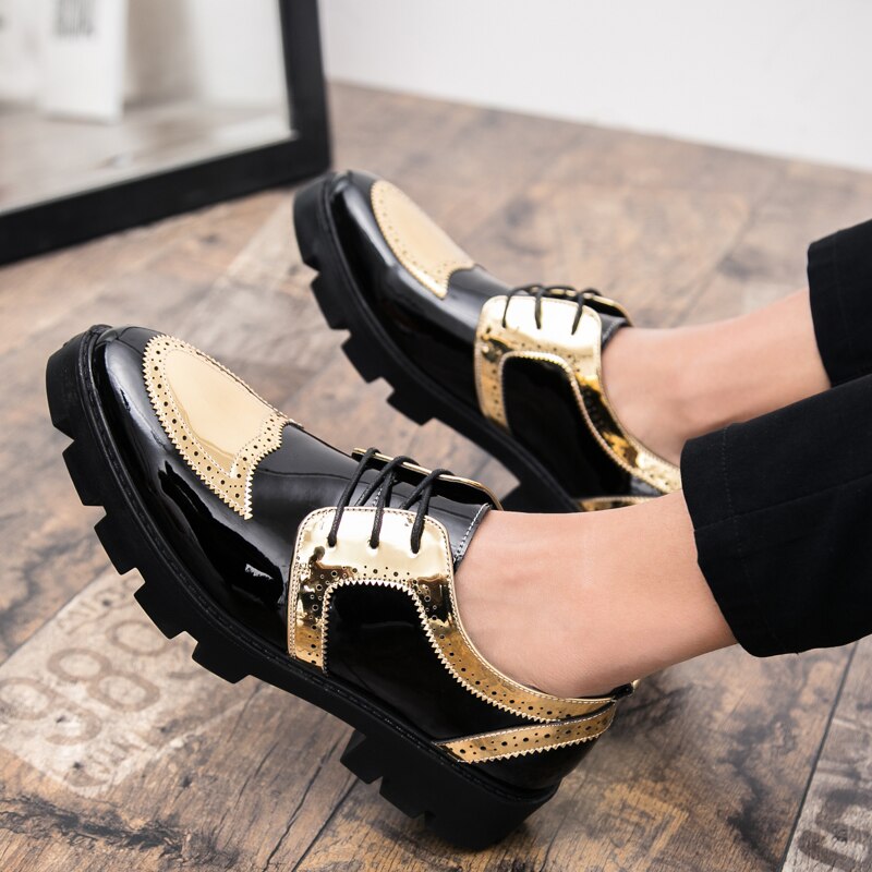 Mænd kjole loafers snøre business bryllup mænd sko åndbar stil banket pailletter guld sorte mandlige sko chaussure homme  a4