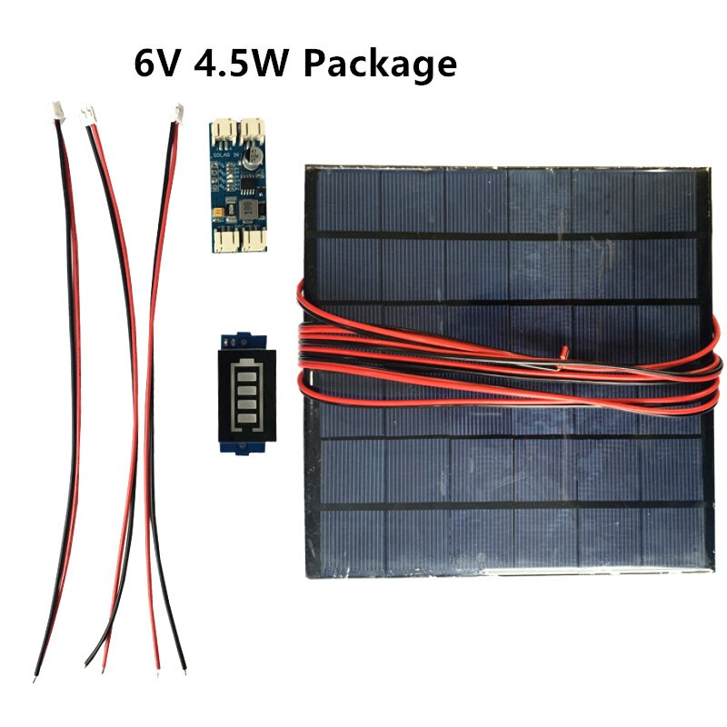 Panneau solaire 6V 4.5W 6W 10W 9V 4.2W 10W, système solaire avec chargeur de batterie minimum, avec écran de batterie, KIT bricolage autonome, câble PH 2.0: 6V 4.5W Package