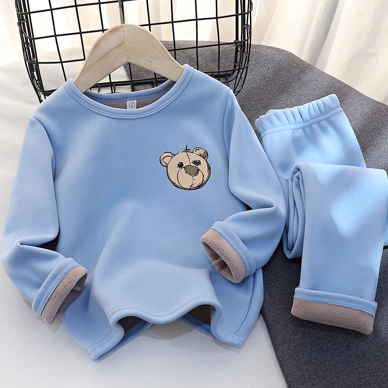 Pijamas cálidos para niños y niñas, traje acolchado de terciopelo, pantalones de fondo, ropa de invierno