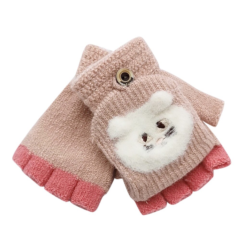 Guantes con estampado de dibujos animados para bebé, para invierno, cálidos, convertibles, con tapa, sin dedos, para invierno: Pink 
