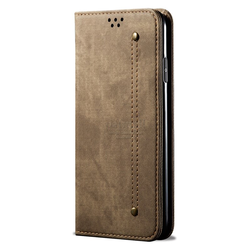 Denim Leather Wallet Cases For Xiaomi Redmi Note 10 5G Case Magnetic Book Flip Cover For Redmi Note 10 5G Card Holder Fundas: Khaki