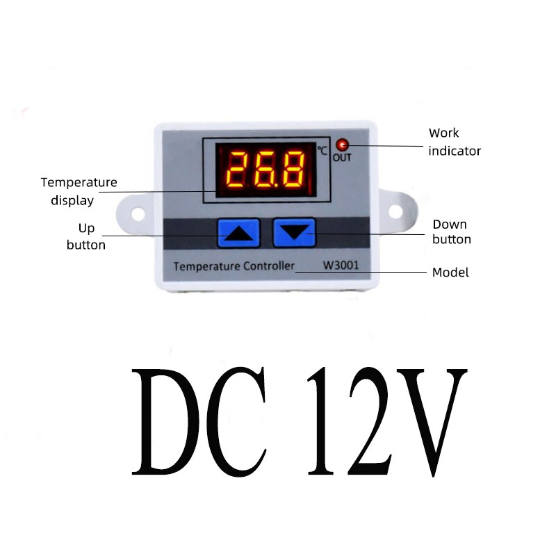 W3001 LED Digital Control Temperature Microcomputer Thermostat Switch Thermometer Thermoregulator 12/24/220V: DC12V