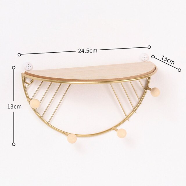 Grid Wall Mounted Hanging Home Bedroom Display Hook Flower stand Shelf Hexagonal 3 layers Iron Rack Organizer Art: E Type Gold