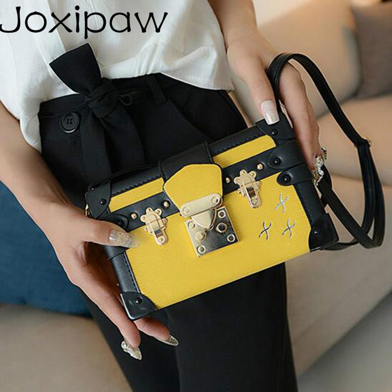 Lady Evening Bag Messenger Bag Women Leather Handbag Patchwork Hard Box Retro Print Shoulder Bags Joxipaw