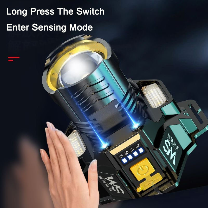 Sensorkoplamp LED-hoofdzaklamp COB Oplaadbare koplamp Hoofdlamp Ingebouwde batterij Vissen Campinglantaarn