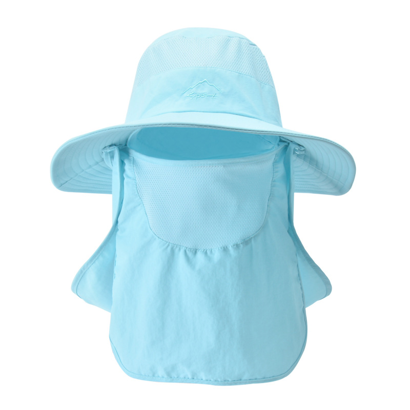 Summer Sun Protection Big Size 62CM Bucket Hats 3-piece Sunscreen Climbing Hat Sun Hat with Neck Flap Removable Fishing Hat: Blue
