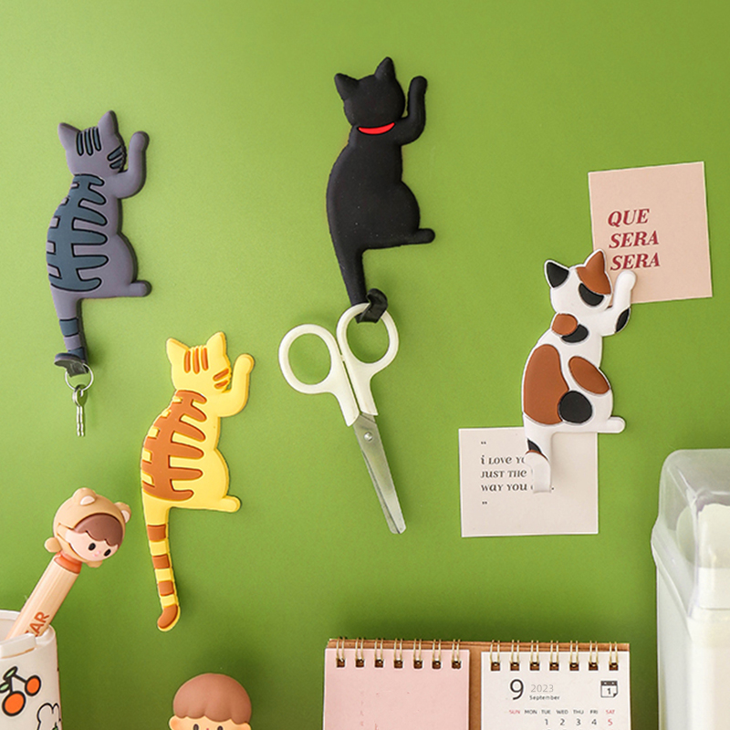 Gancho adhesivo magnético para refrigerador con cola de gato, original de gato de dibujos animados, viene con imán, cola flexible, adecuado para una variedad