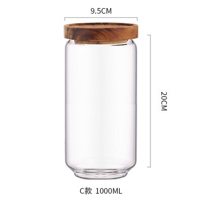 Huishouden Keuken Acacia Hout Verzegeld Opslag Jar Verzegelde Pot Gaopeng Silicium Glas Opslag Fles: 1000ml