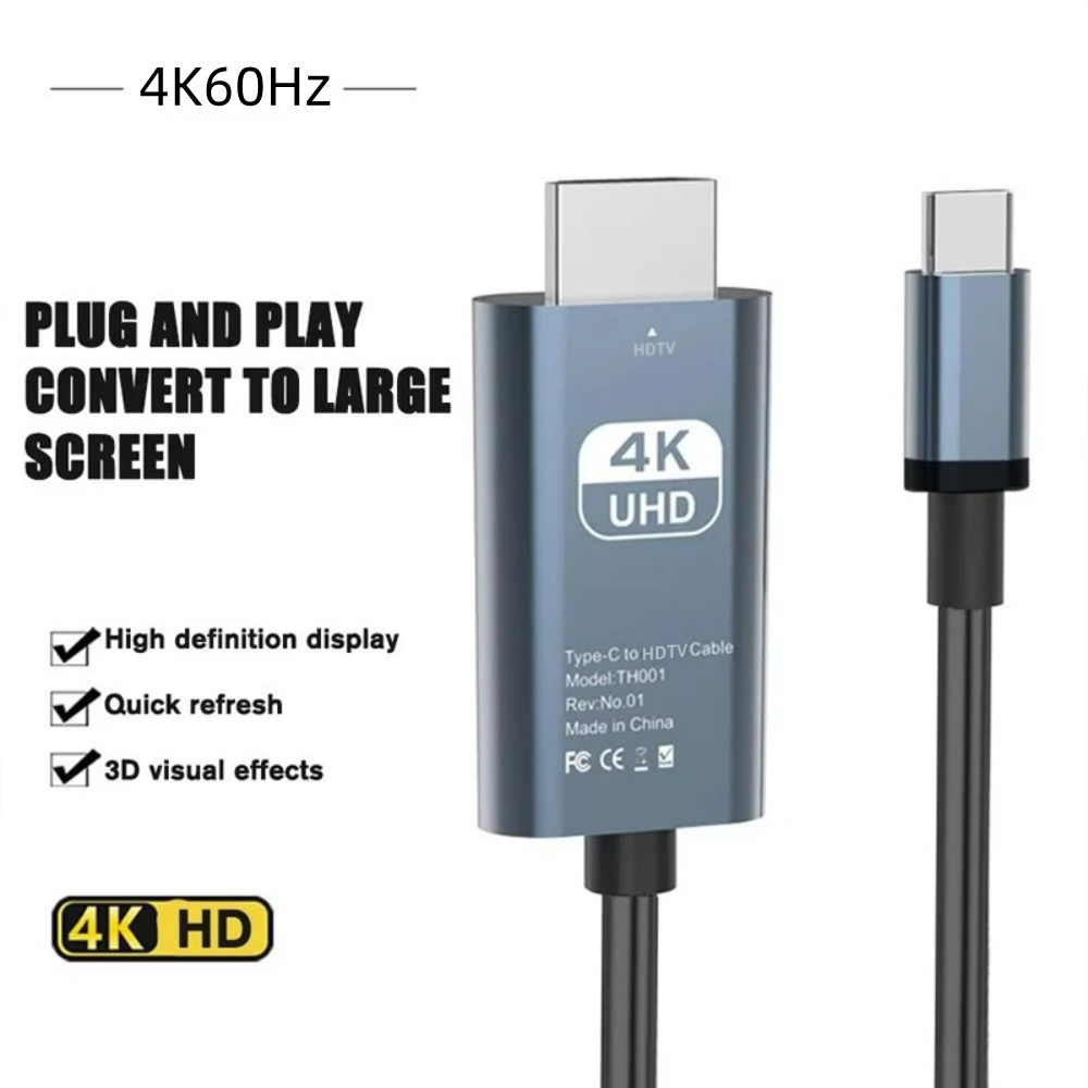 Adaptateur 4K HDTV USB Type C, Câble Convertisseur Numérique Vidéo HD, Miroir de Charge pour MacPle, Téléphone Android, Moniteur TV