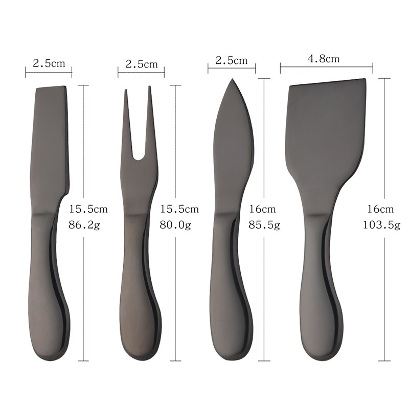 Outil à fromage en or, trancheur, couteau râpes à fromage, outils de cuisine, spatule à gâteau, couteau à beurre, ensemble de 4 pièces: Black-B