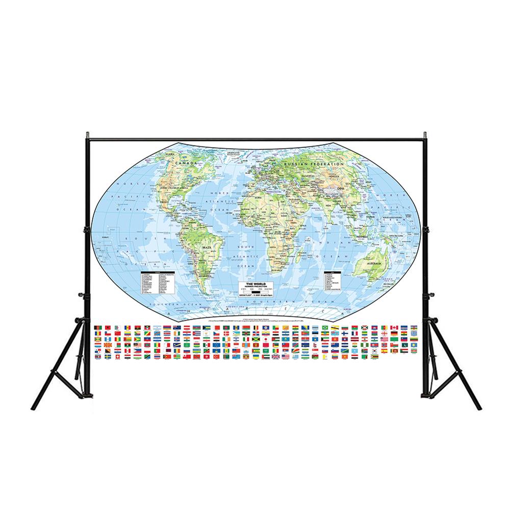 The World Hammer Projection Map With National Flags 150x100cm Non-woven Foldable World Map