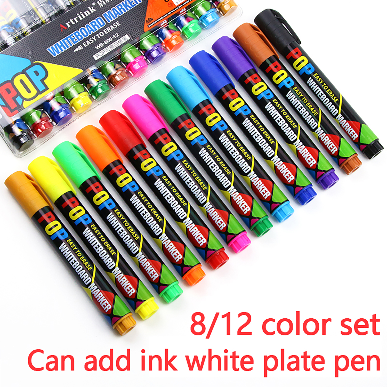 Dry Erase Markers For Whiteboards, Chisel Tip, Low-Odor, Assorted Colors, Pack of 12