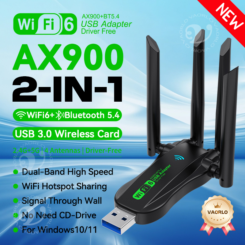 Wifi6 ax900 usb wifi bluetooth 5.4 adaptador sem fio banda dupla 2.4g + 5ghz 4 antenas 900mbps receptor de placa de rede para win 10/11: Default Title