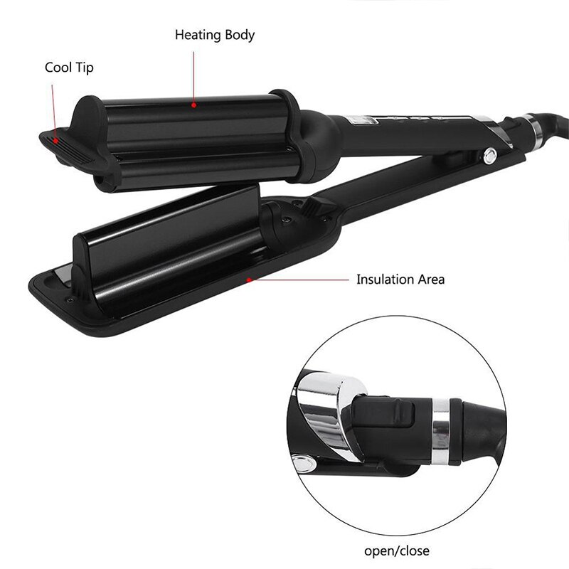 TOHUAN – fer à friser en céramique à Triple ondulation, appareil à friser les cheveux, grande vague profonde, écran LCD, style à boucler rapidement