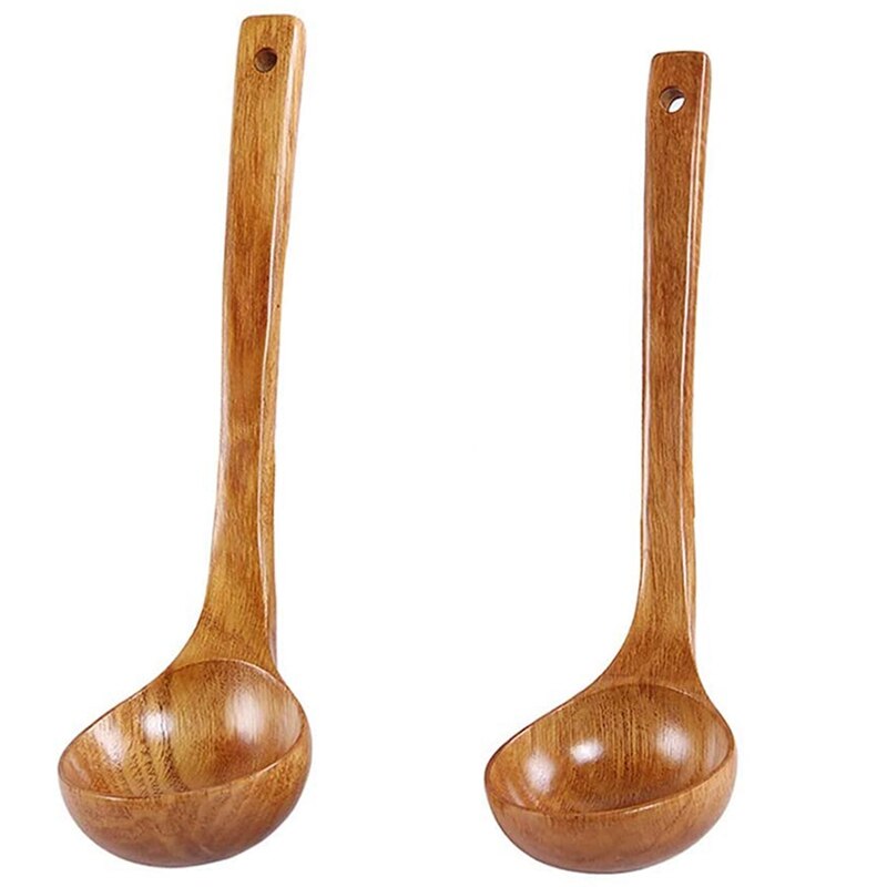 Japanese Solid Wood Soup Ladle Long Handle Pot Spoon Kitchen Cooking Utensil