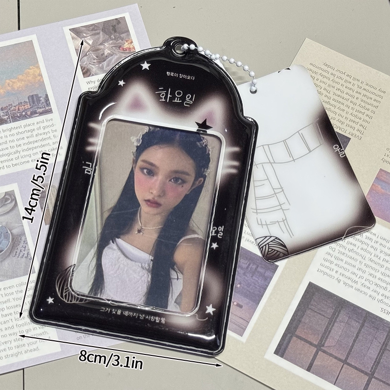 Portatarjetas de fotos de gato Y2K, soporte para sesión fotográfica Idol Kpop, llavero, mochila, colgante de exhibición, funda protectora para tarjeta de estudiante, álbum de fotos: green