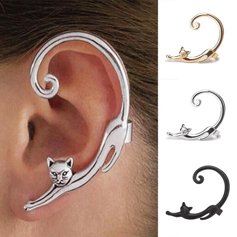 Pendientes de Clip con forma de gato para mujer, aretes con Clip, Orecchini, joyería de