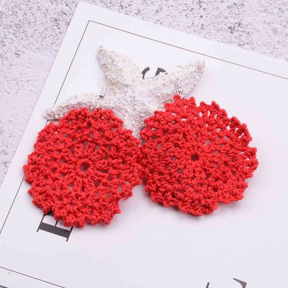 Crochet Earrings Jewelry-Wedding Bride Lacy Crochet Earring-Bridesmaid Crochet Earring Jewelry: Red