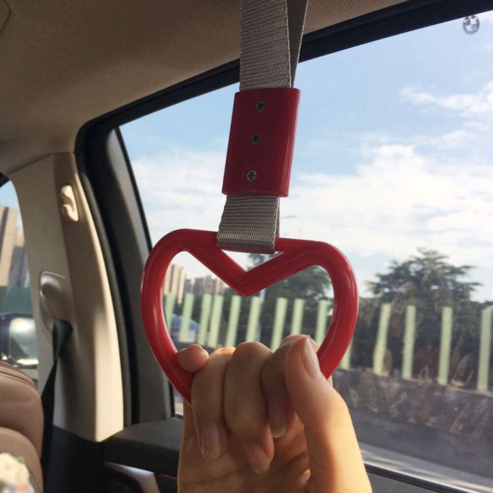2 pçs fácil instalar interior exterior jdm tsurikawa mão puxar profissional amortecedor traseiro do carro anel de aviso estilo do coração forma