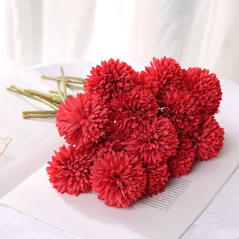 3/5Pcs Hortensien Künstliche Blumen Bouquet Für Home Schlafzimmer Dekor Hochzeit Dekoration Handwerk Vasen Blume Anordnung Zubehör: M / Rot