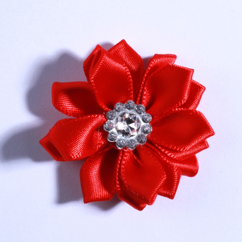 120PCS 4CM Multilayer Mini Satin Flower With Acrylic Button Silk Ribbon Fabric Flower For Head Wear U Pick Color: GRAY