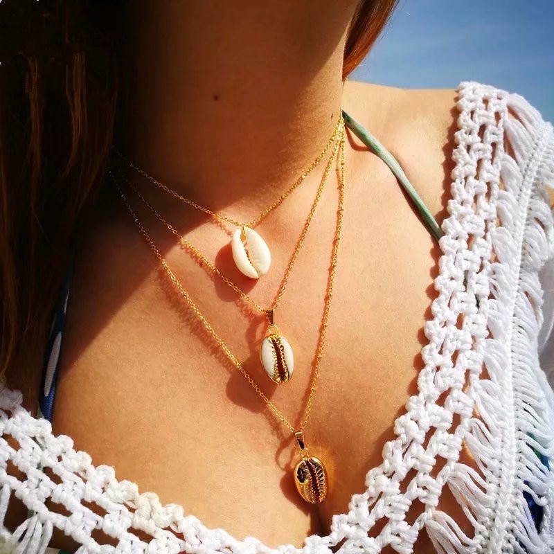 OLaru Bohemian Seashell Multi layer Kraag Choker Kettingen Voor Vrouw Meisjes Gold Bohemian Gelaagde Shell Ketting