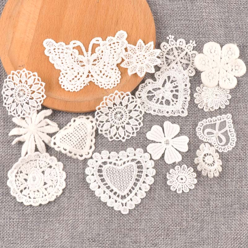 Garniture en maille avec appliques en dentelle blanche, fleur pour coudre sur tissu Guipure, fournitures de mariage, décoration de la maison: Transparent