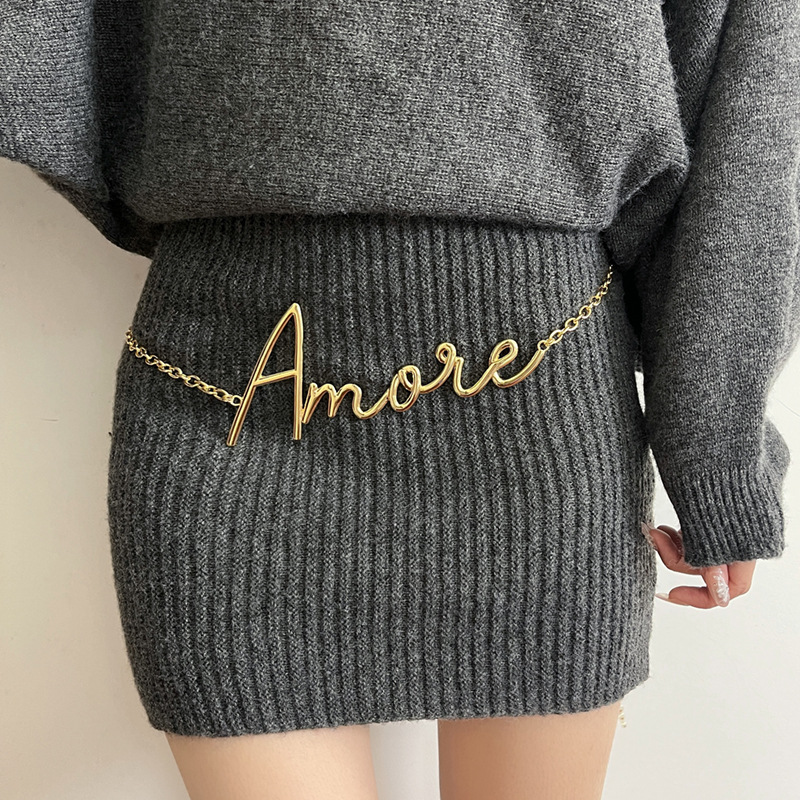 HANGZHI Vintage Color dorado letra cintura cadena suéter cadena faldas pantalones accesorios Punk collar joyería para mujeres