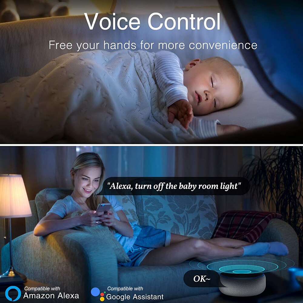 WiFi Smart Touch Wall Light Switch No Neutral Wire Needed Compatible for Alexa Google Home Single Pole 110V-240V