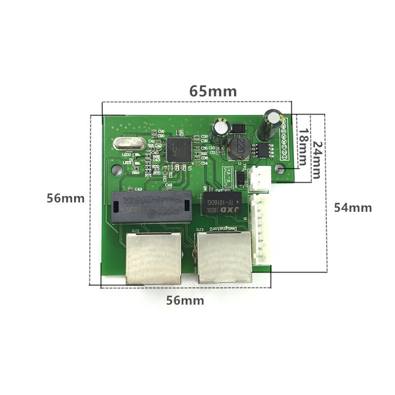 Oem Fabriek Direct Mini Snelle 10 / 100 Mbps 3-Poort Ethernet Netwerk Lan Hub Switch Board 3 Rj45 5V 12V 2 Rj45 1 * 8pin Hoofd Poort: 2puls1Transfer modul