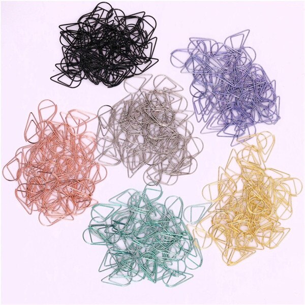 Clips de papel para modelado, Material metálico con forma de gota de agua, marcapáginas de color dorado, plateado y negro, 2,5x1,5 cm, 50 unids/lote: mixed colour