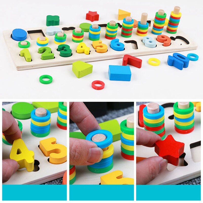Houten Drie-In-een Digitale Vorm Bijpassende Cognitieve Logaritmische Boord Vroegschoolse Onderwijs Puzzel Puzzel Speelgoed
