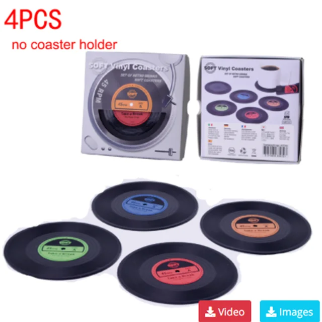 Posavasos de música de vinilo, juego de 6 con soporte para tocadiscos, posavasos de disco de registro Retro, alfombrilla creativa: Verde