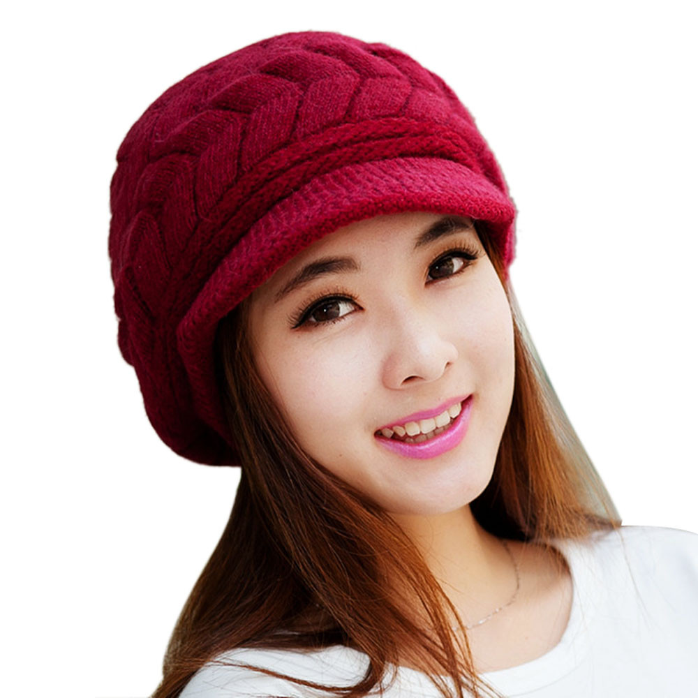 Vrouwen Winter Hoed Warme Mutsen Fleece Gebreide Hoeden Voor Vrouw Konijnenbont Cap Herfst En Winter Dames Mode hoed: Red 