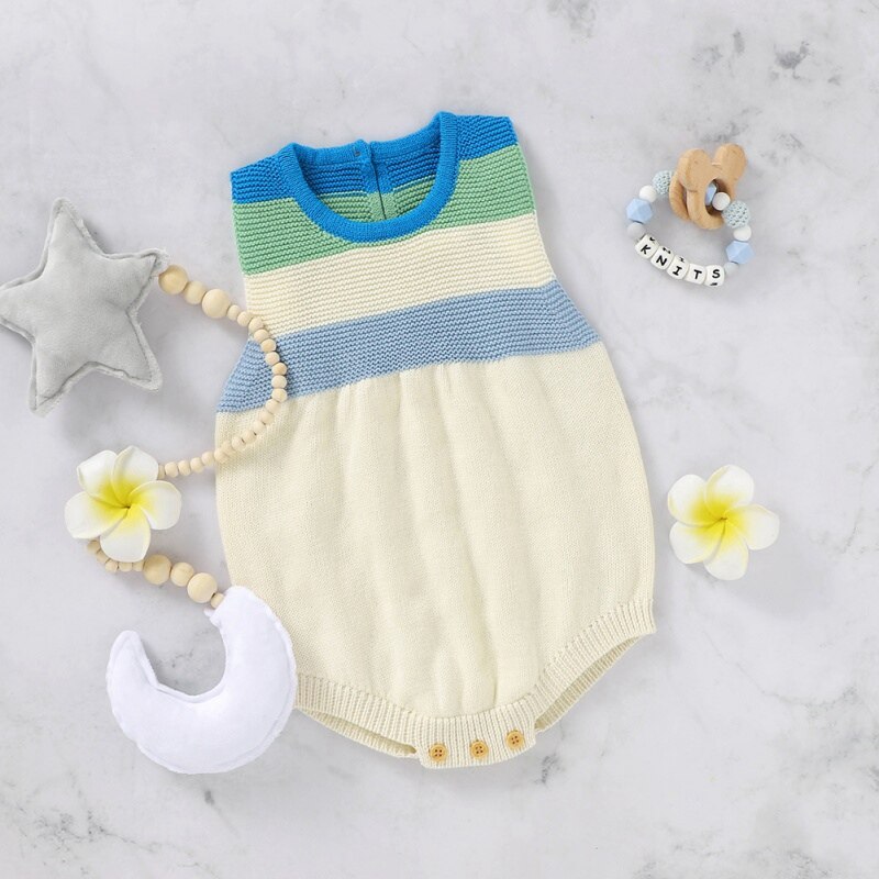 Newborn Infant Baby Romper Sleeveless Winter Girl Boy Knitted Warm Stripe Strap Bodysuit: A / S