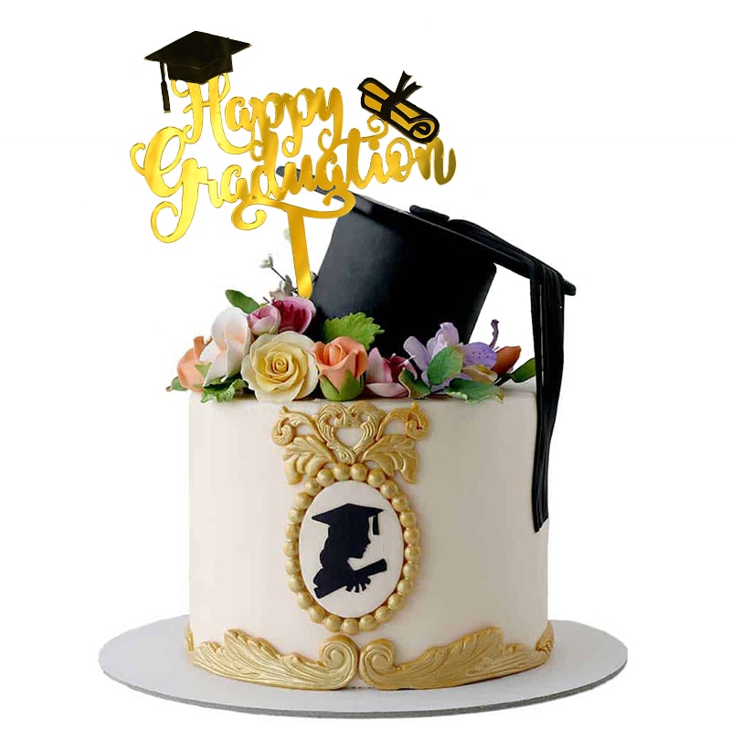 3/6Pcs Happy Graduation Cake Topper Gold Acryl Cake Decor Voor Felicitatie Grad Party Graduation Decoraties 2022