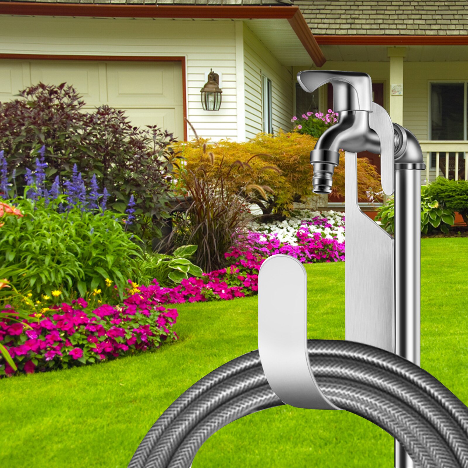 Stainless Steel Garden Hose Holder Hook Heavy Duty Water Hose Storage Hanger Garden Hose Bracket Organizer Pipe Reel Holder