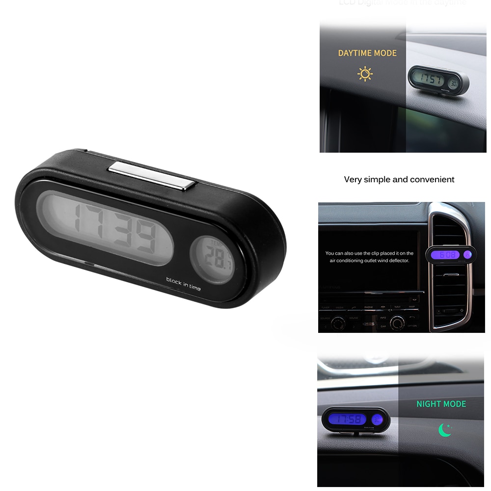Portable 2 In 1 Car LED Screen Clock Digital LCD Clock & Temperature Display Electronic Clock Thermometer With Battery