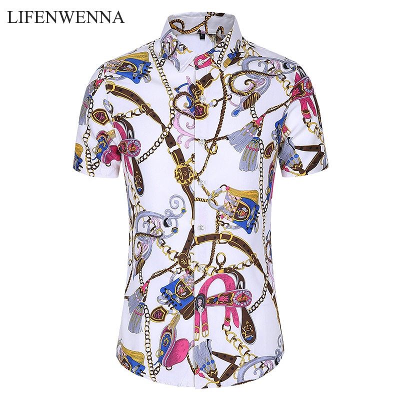 6xl 7xl casuals skjorta herr sommar personlighet tryckta kortärmade skjortor herr stor storlek kontorsskjorta