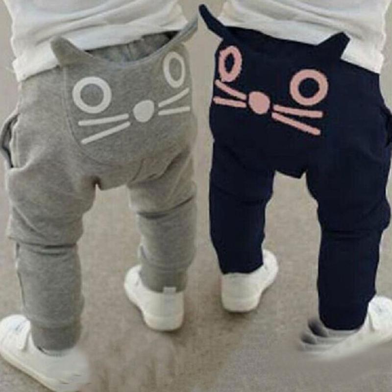 Sød kat baby børn drenge piger bukser bomuld varmt tøj bukser harem bukser underdele tøj 3-24m