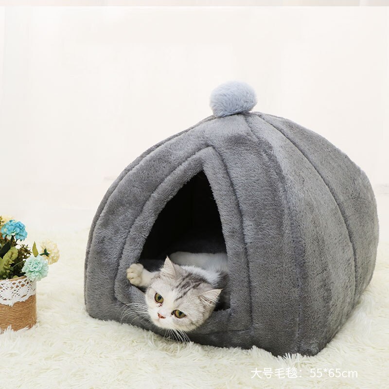 Nid de chat pliable en flanelle, maison d'intérieur pour chiens, tapis de chenil, petite grotte chaude, sac de couchage, produit pour animaux de compagnie
