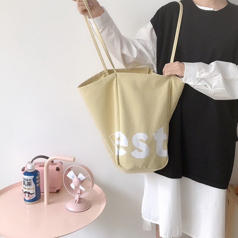 Women Canvas Alphabet Shoulder Bag Large Capacity Simple Totes Female Casual Cotton Cloth Handbags Girls Shopping School Bags