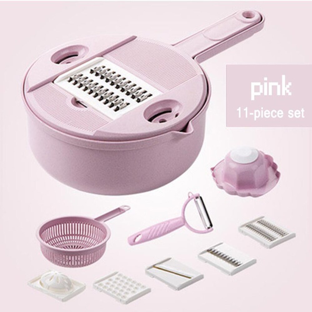Wheat Straw Multifunction Vegetable Cutter Fruit Slicer Grater Shredders Drain Basket Slicers Gadgets Kitchen Accessories: Pink