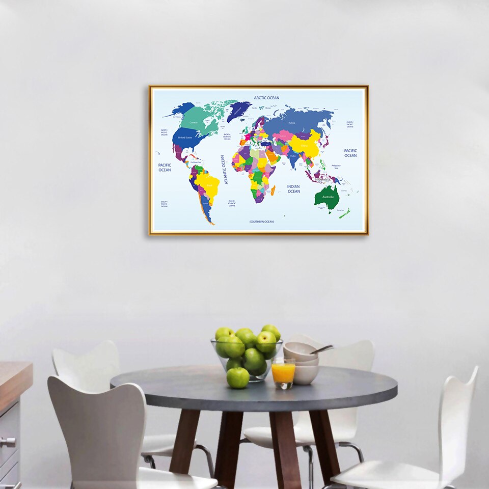 59*42cm The World Political Map Retro Wall Art Poster Decorative Canvas Painting Travel School Supplies Living Room Home Decor