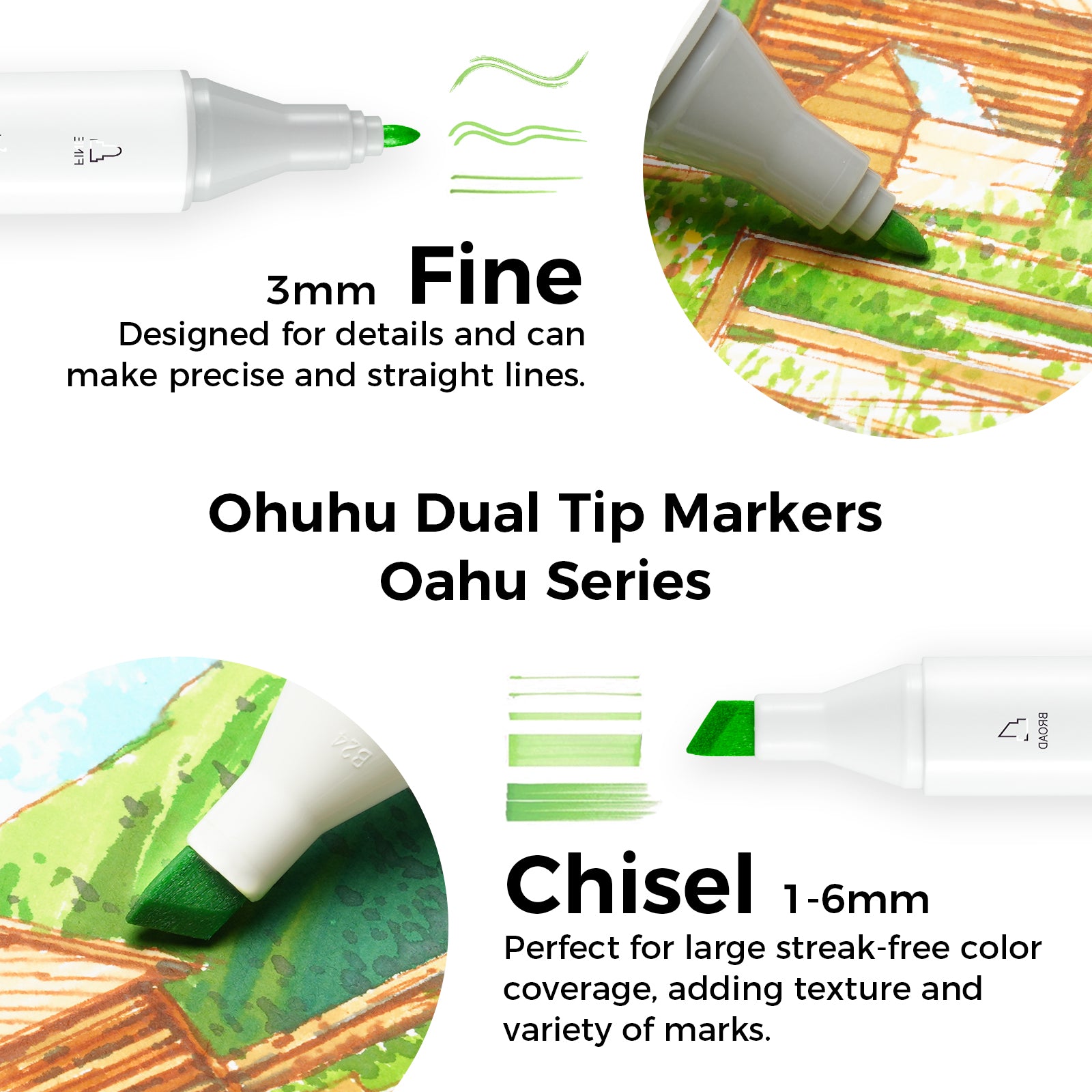 Ohuhu Oahu-Juego de rotuladores de 40 colores, marcadores artísticos con Alcohol, bolígrafo de fieltro de doble punta, bocetos, dibujo, Graffiti, Manga, suministros de arte escolar