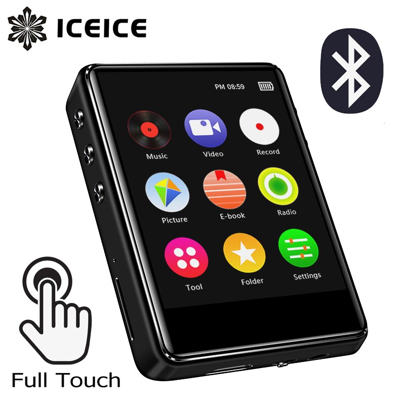 ICEICE-reproductor MP4 con Bluetooth, altavoz incorporado, pantalla completamente táctil de 2,4 pulgadas, Radio FM, grabación, E-book, música, vídeo, MP 4