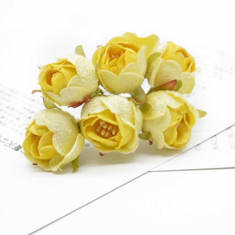 6 piezas de flores artificiales rosas de té flores decorativas para boda coronas adornos navideños para el hogar diy Caja de estampa: E