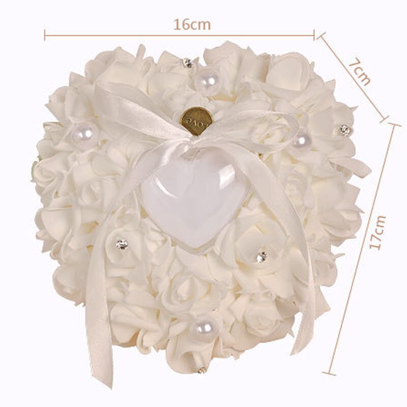 1Pcs Hart-Vorm Rose Bloemen Ring Box Romantische Bruiloft Sieraden Case Ringkussen Kussen Houder Valentijnsdag dag